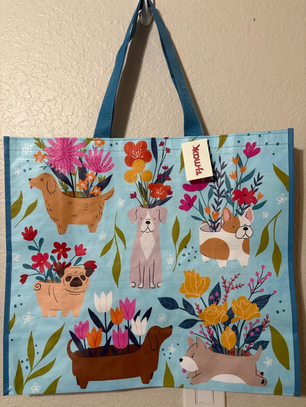 T.J.Maxx Reusable Grocery Tote Bag - Dogs Flower Pots